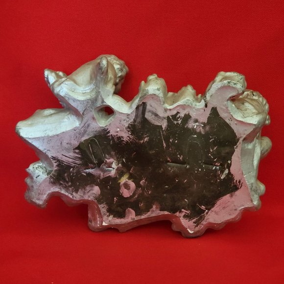 VTG Silver Tone Angel Cherub Wall Hanging Pocket Plaque Planter - Picture 3 of 12